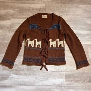 Vintage Woman’s Darn Knit Alpaca Design Front Tie Sweater 1970’s Hippie